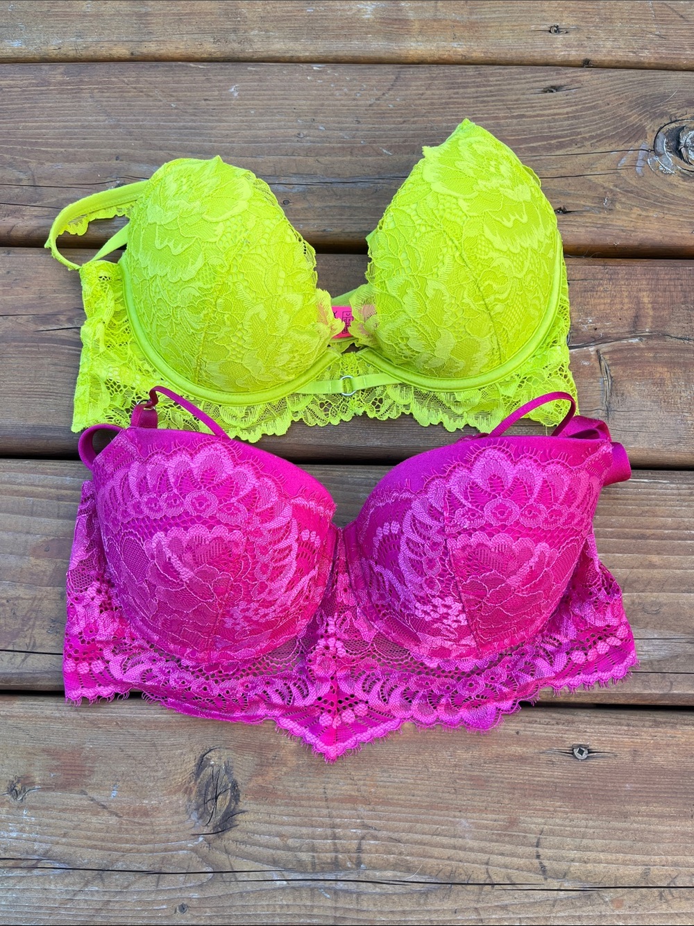 Bundle of two La Senza pink and lime green bras